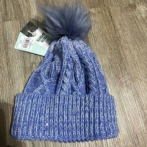 DSG Headwear Cable Pom Beanie Hat Girls One Size Blue‎ Melange Winter Cable Knit